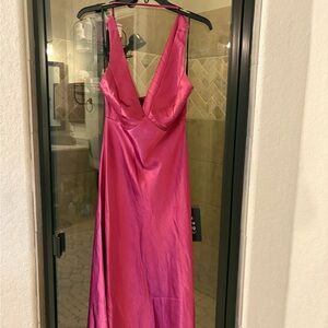 Incredible Love Magenta Satin Cowl Back Midi Slip Dress